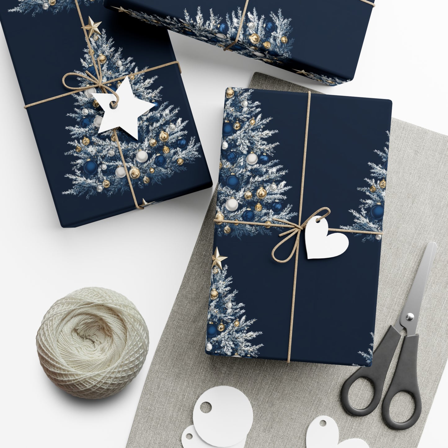 Wrapping Paper - Flocked Blue and Silver Christmas Tree Design