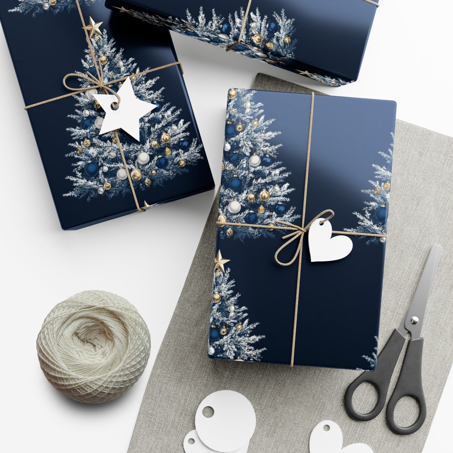 Wrapping Paper - Flocked Blue and Silver Christmas Tree Design